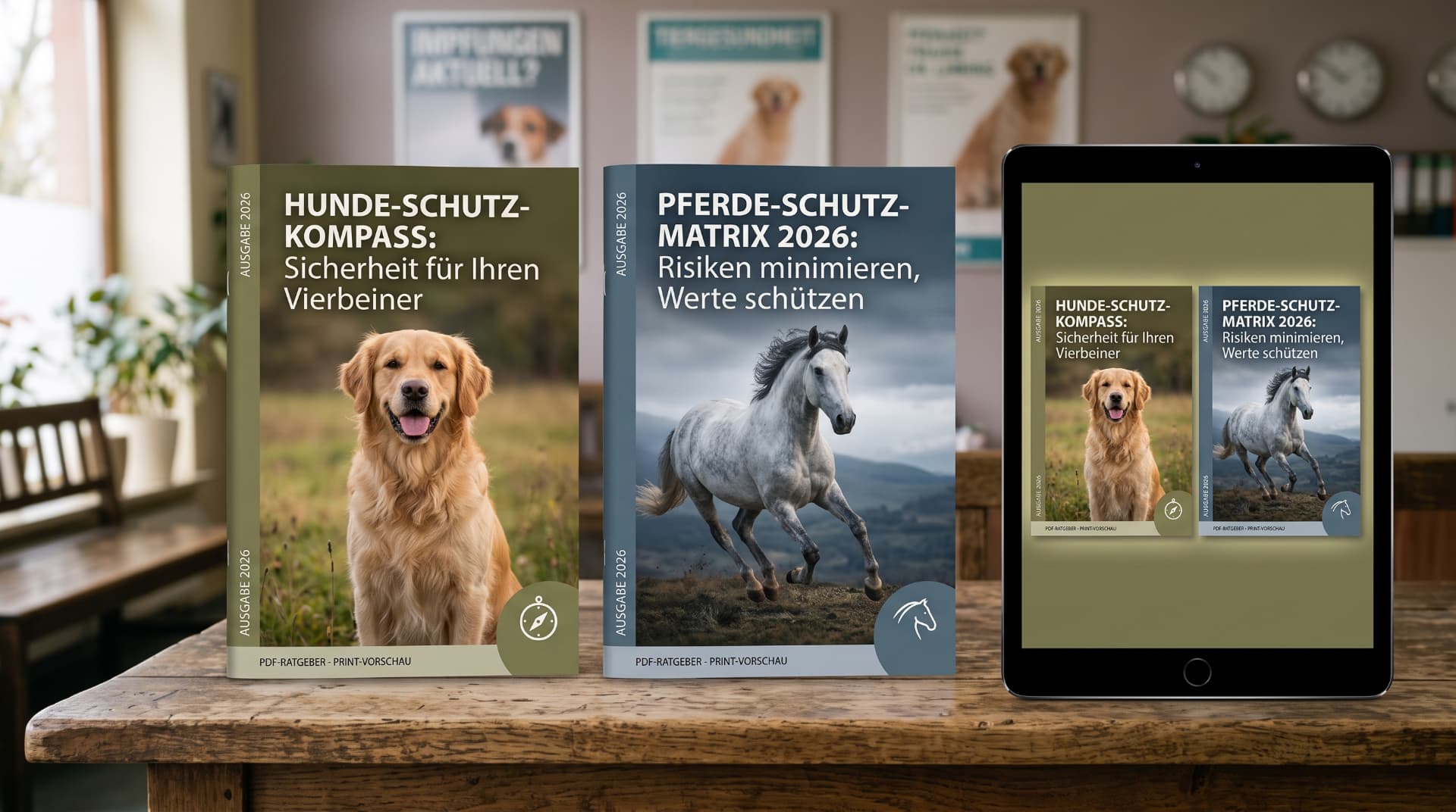 Hundeschutz-Kompass und Pferde-Schutz-Matrix als gedruckte und digitale Ratgeber